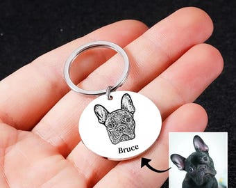 Individuell graviertes Haustierporträt Schlüsselanhänger, Hundegravur, Hundefoto-Schlüsselanhänger, individuelles Katzenandenkengeschenk, Haustierliebhaber-Tag, Haustierverlust