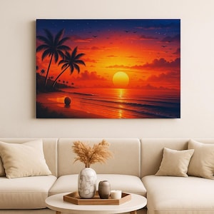 Best Tropical Sunset Canvas Wall Art, Beach Decor for Home, Coastal Art, Relaxing Vibe, Gifts for Beach Lovers, Vacation Themed Wall Décor