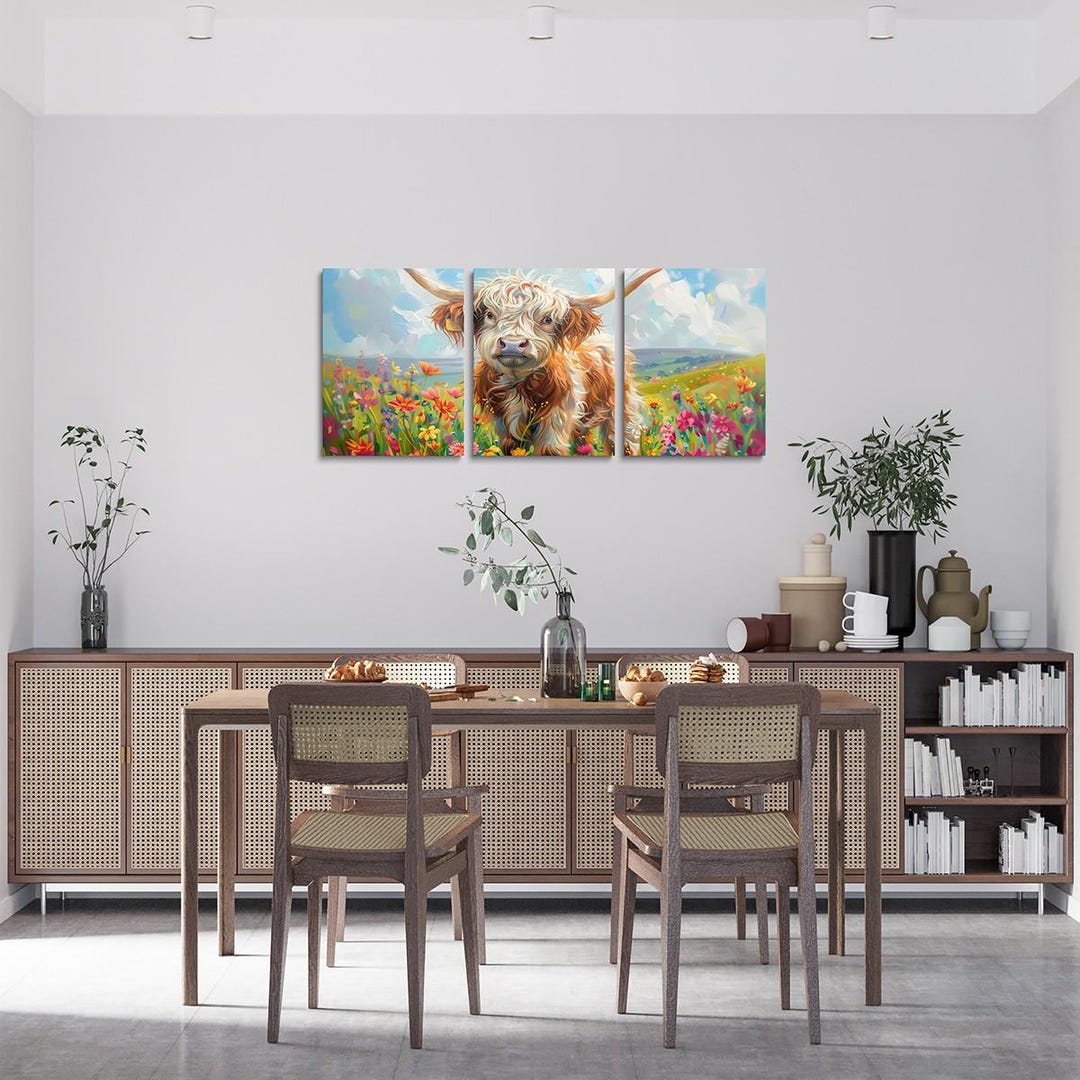 Rustic Cattle Canvas Wall Art Set of 3, Farmhouse Cow Animal Floral ...