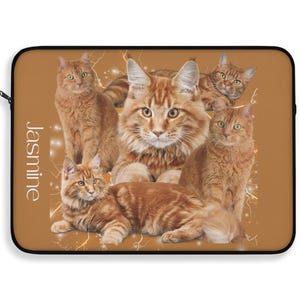 Personalized Laptop Sleeve with Cat Artwork, Protective Computer Case