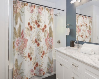 Pastel Floral Design Shower Curtain, Bathroom Accessory, Home Decor, Pastel Pink Floral Shower Curtain 71" x 74"