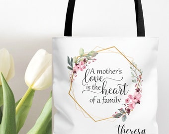 Personalize Mother's Day Tote, Custom Design Tote For Mom, Mother's Day Gift, A Mother's Love Is The Heart Of A Family Bag, Birthday Gift