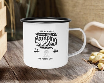Personalize Enamel Camp Cup, Camping Cup, Birthday Gift Cup, Happy Campers Cup, Hiking Cup, Camping Gear, I Love Camping Cup