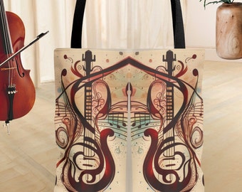 Custom Women's Tote Bag, Whimiscal Cello Design Tote, Music Lover's Cello Ensemble Tote, Student Music Bag, Birthday Gift, Graduation Gift