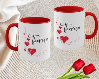 Personalize Lover's Of Heart Mug, Trendy, Birthday Gift, Girlfriend Gift, Custom Hearts & Name Cup, Wedding Gift, Valentine's Mug