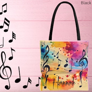 Personalize Tote Bag, Musical Notes Watercolor Design Tote, Ideal Gift for Music Students, Teachers, Birthdays, and Music Lovers