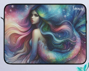 Custom Laptop Sleeve, Personalize Gift, Whimsical Mermaid Art, Protective Mermaid Design Laptop Case, Birthday Graduation Gift For Her