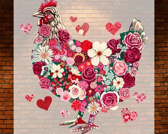 Floral Chicken Valentine DTF - Ready to Press Heat Transfer