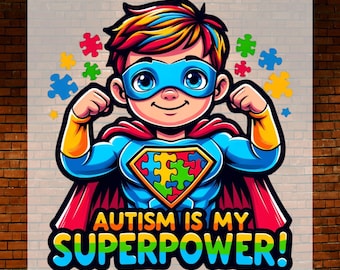 Autism Superhero DTF Transfer: Autism Awareness Gift, Ready to Press