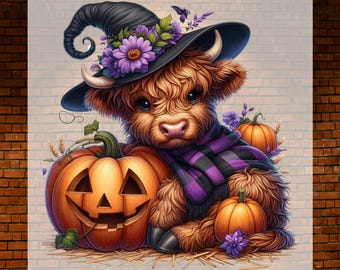 Fall Highland Cow Ghost DTF Transfer: Funny Pumpkin Halloween Print, Ready to Press