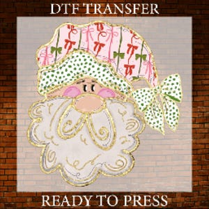 Transfert DTF vintage Santa Face, prêt à être utilisé