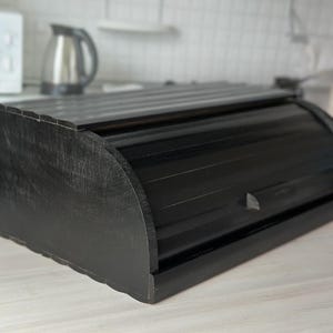 Wooden Bread Box, Black Beech Wood, Kitchen Storage, Handmade Bread Keeper, Rustic Countertop Organizer, Large Capacity, Durable and Stylish