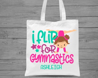 I Flip For Gymnastics Tote Bag | Custom Gymnastics Bag | Gymnastics Gift | Toddler Gymnastics  Bag | Tumbling Tote Bag | Gift for Gymnast