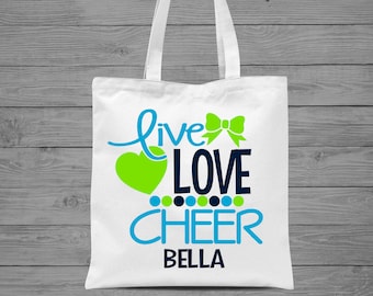 Live Love Cheer Tote Bag | Cheer Bag | Cheer Gift | Personalized Cheer Tote Bag | Cheerleading Tote Bag | Gift for Cheerleader | Canvas Tote