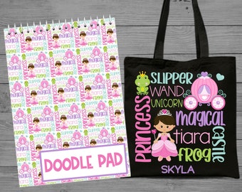Princess Tote Bag | Princess Sketch Pad | Personalized Bag | Gift for Girls | Kids Stationery | Princess Gift | Drawing Pad | Girl Birthday
