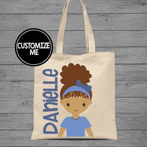 Girls Personalized Tote Bag | Black Girl Tote Bag | Toddler Bag | Girls Book Bag | Overnight Bag | Girls Birthday Gift | Custom Tote Bag