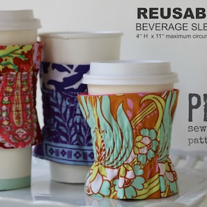 COFFEE COZY PATTERN Reusable Beverage Sleeve pdf Sewing Pattern Cup Sleeve Tea Cozy Elastic Coffee Lover Hold it Right There image 1