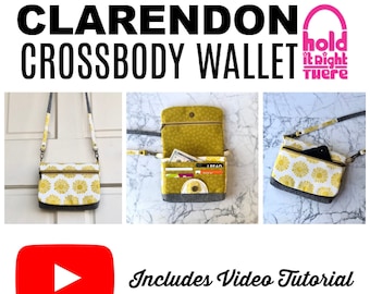 PDF SEWING PATTERN with video tutorial - Clarendon Crossbody Wallet - Card Pockets - Zipper Flap Pockets -  Hold it Right There