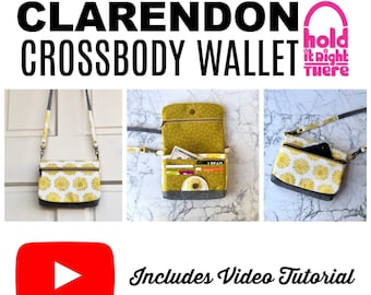 PDF SEWING PATTERN with video tutorial - Clarendon Crossbody Wallet - Card Pockets - Zipper Flap Pockets -  Hold it Right There