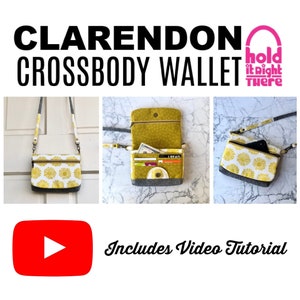 PDF SEWING PATTERN with video tutorial - Clarendon Crossbody Wallet - Card Pockets - Zipper Flap Pockets -  Hold it Right There