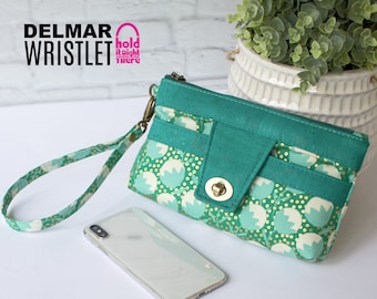 DELMAR WRISTLET - Video Tutorials - Bonus Belt Bag Pattern - PDF Sewing Pattern by Hold it Right There - Wallet/8 Card slots - Phone Pocket