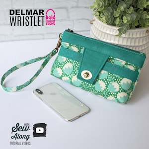DELMAR WRISTLET - Video Tutorials - Bonus Belt Bag Pattern - PDF Sewing Pattern by Hold it Right There - Wallet/8 Card slots - Phone Pocket
