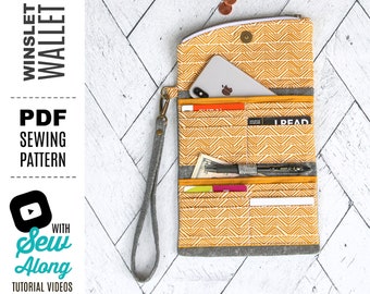 WINSLET WALLET - PDF Sewing Pattern - by Hold it Right There - Tri-fold Phone Wallet with 16 Cards Slots and Zippered Flap - Pen Holder