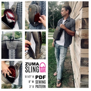 PDF SEWING PATTERN Zuma Sling Bag with tutorial video svg Files included Expandable Zipper Pockets Hold it Right There image 4