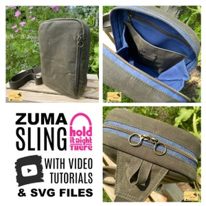 PDF SEWING PATTERN Zuma Sling Bag with tutorial video svg Files included Expandable Zipper Pockets Hold it Right There image 6