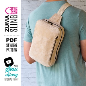 PDF SEWING PATTERN Zuma Sling Bag with tutorial video svg Files included Expandable Zipper Pockets Hold it Right There image 9