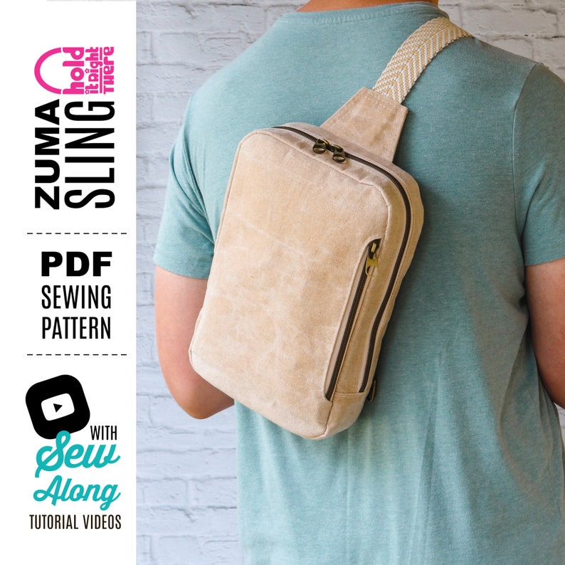 PDF SEWING PATTERN Zuma Sling Bag with tutorial video svg Files included Expandable Zipper Pockets Hold it Right There image 9