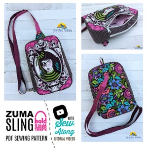 PDF SEWING PATTERN Zuma Sling Bag with tutorial video svg Files included Expandable Zipper Pockets Hold it Right There image 2