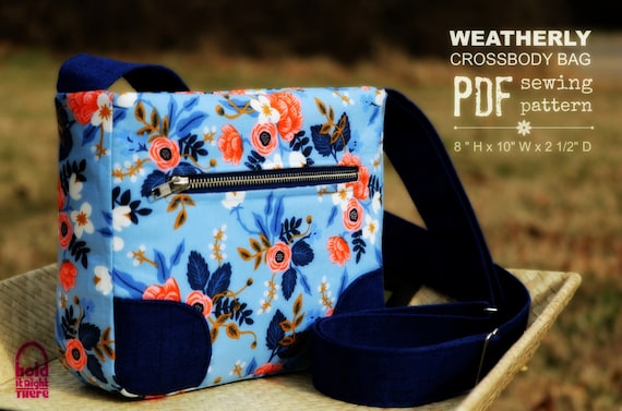 PDF SEWING PATTERN Weatherly Crossbody Bag Zipper Pockets 