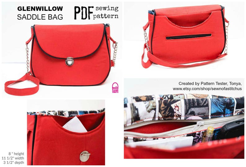 PDF SEWING PATTERN Glenwillow Saddle Bag Zipper Pockets Curved Slip Pockets Crossbody Piping Hold it Right There Sewing Pattern image 4