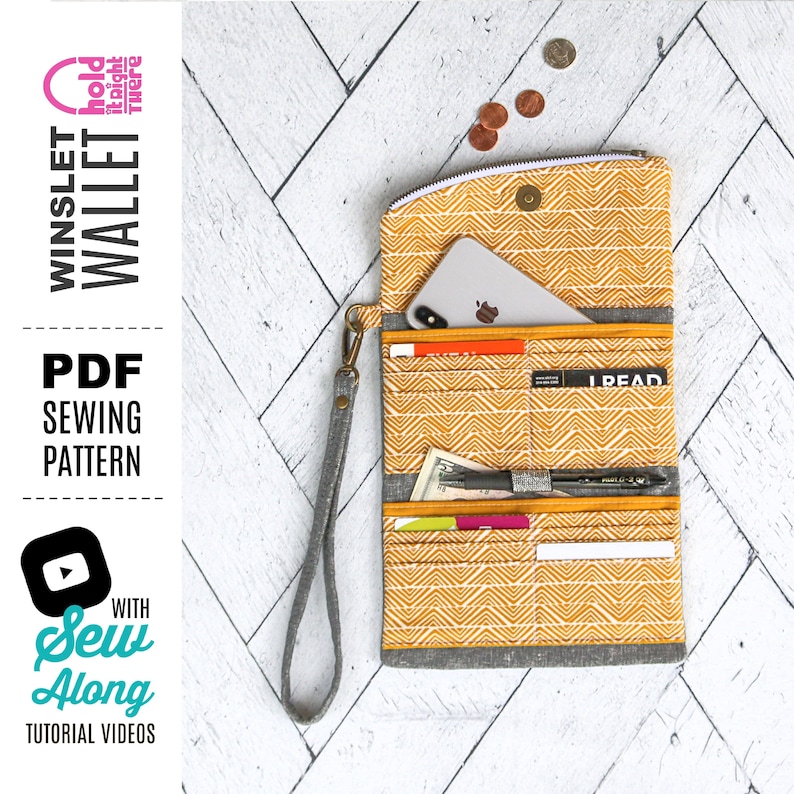 WINSLET WALLET PDF Sewing Pattern by Hold it Right There Tri-fold Phone Wallet with 16 Cards Slots and Zippered Flap Pen Holder image 1