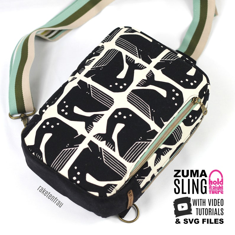 PDF SEWING PATTERN Zuma Sling Bag with tutorial video svg Files included Expandable Zipper Pockets Hold it Right There image 5