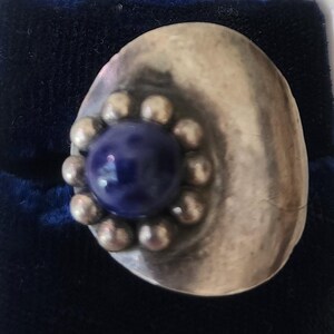 Vintage Sterling Silver Sodalite Ring, Avant Garde Statement Jewelry, US Size 6 1/4