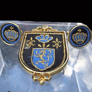 KRAMER Coat of Arms Shield Pendant Brooch: Embroidered Pin with Cufflinks