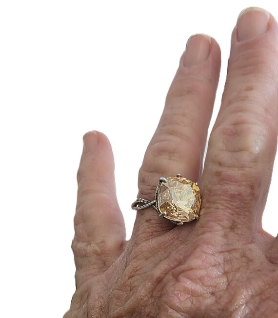 Sterling Silver Solitaire Ring:  Large Faceted Ci… - image 2