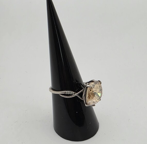 Sterling Silver Solitaire Ring:  Large Faceted Ci… - image 6