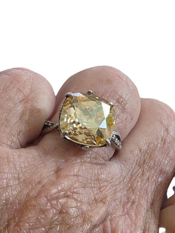 Sterling Silver Solitaire Ring:  Large Faceted Ci… - image 1