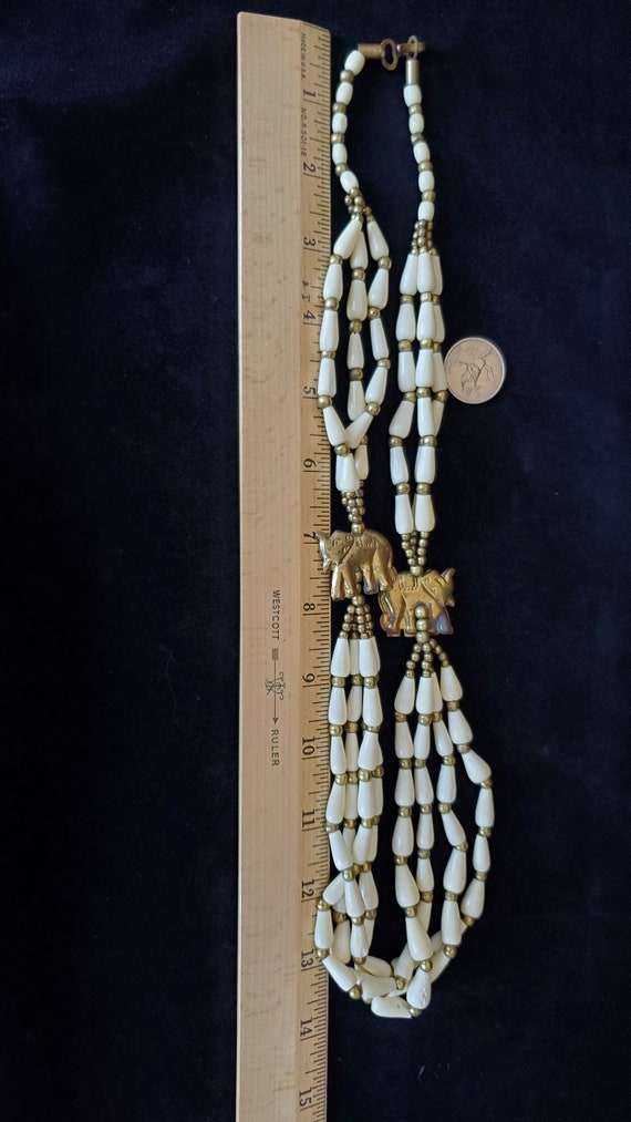 Vintage Brass Elephant Bone and Brass Beads Multi… - image 7