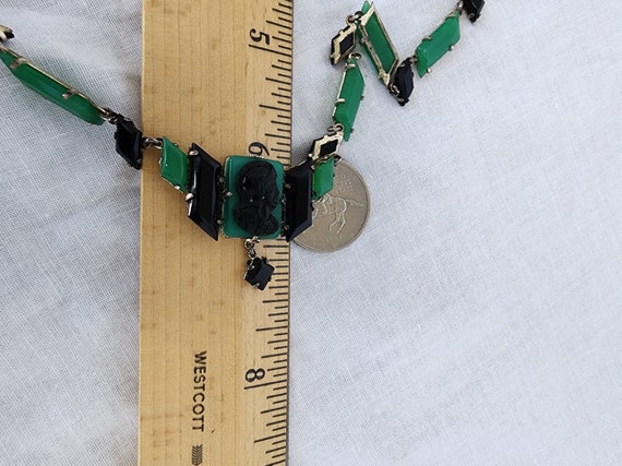 Antique Art Deco Green and Black Faceted Glass Li… - image 8