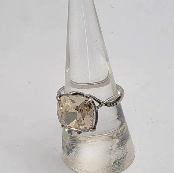 Sterling Silver Solitaire Ring:  Large Faceted Ci… - image 3