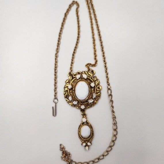 Vintage Marked PL Lariat Style Antique Gold Tone … - image 3