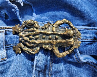 Early David Yurman Studio Putman Art Works Unsigned Brutalist Style Toad Design Solid Brass Vintage Belt Buckle Men&#39;s Accessory 1970s