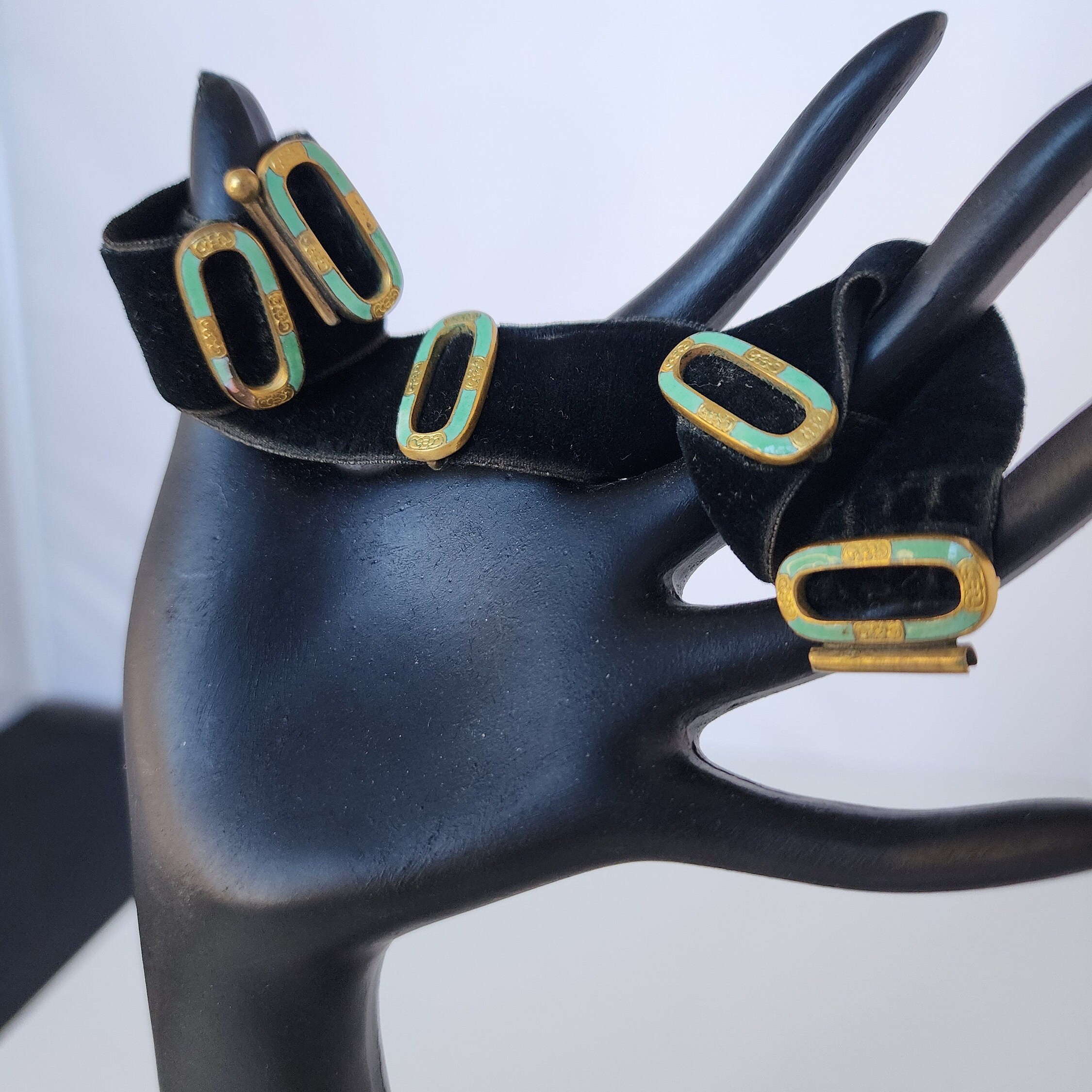 Rare Antique Victorian Black Velvet Choker Necklace With Gold Color ...