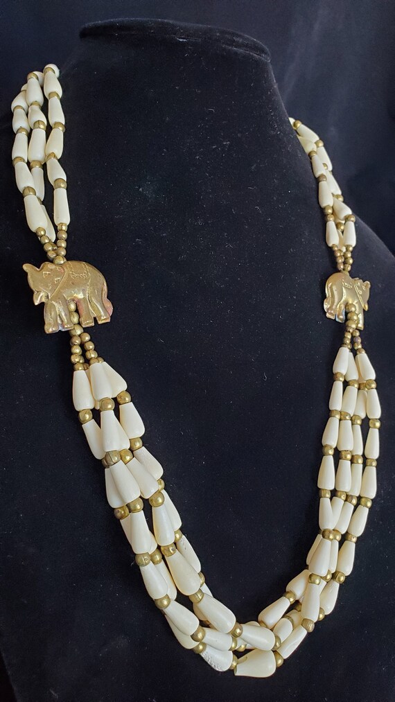 Vintage Brass Elephant Bone and Brass Beads Multi… - image 3