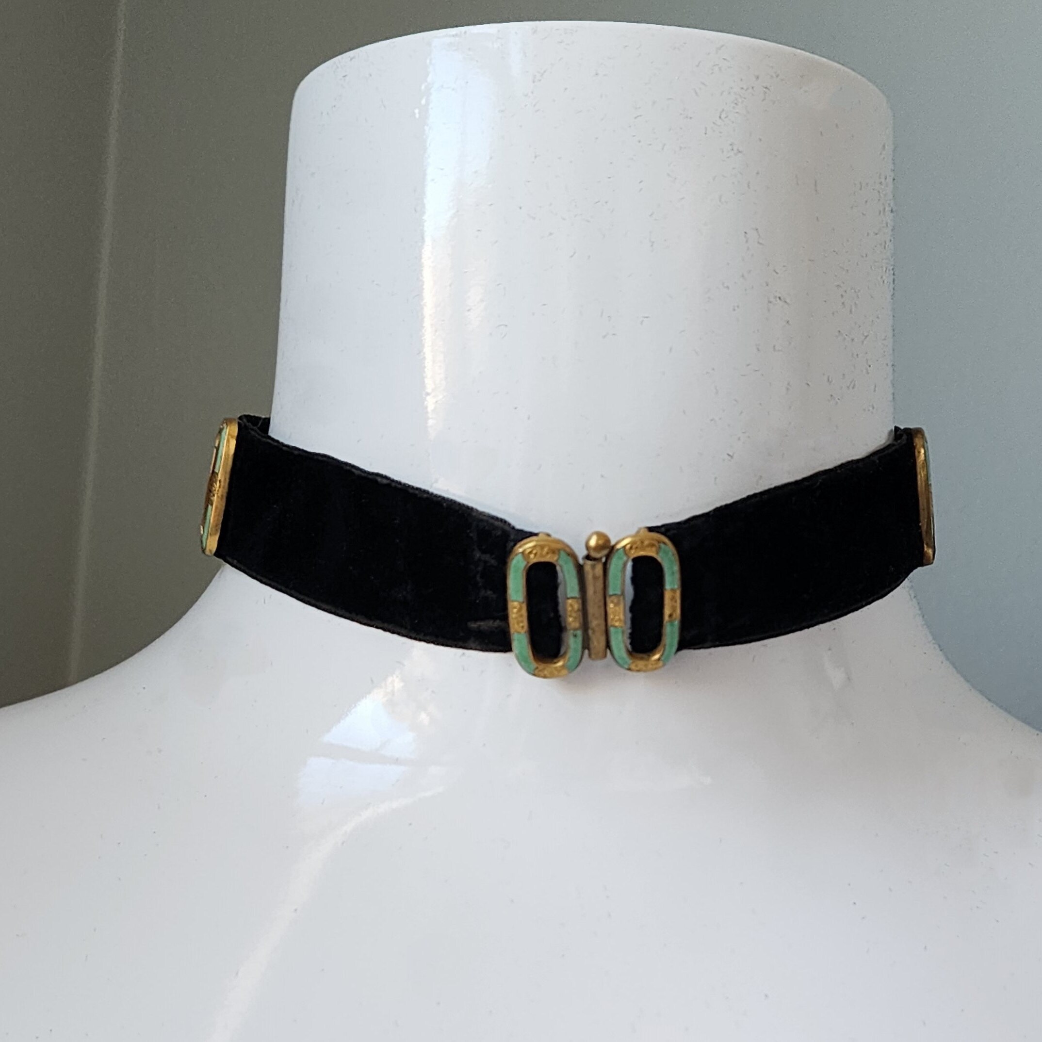 Rare Antique Victorian Black Velvet Choker Necklace With Gold Color ...