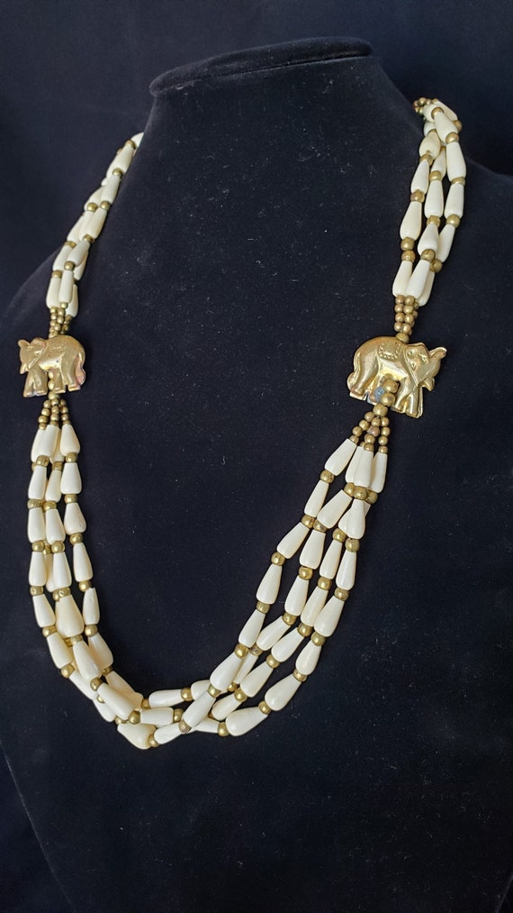 Vintage Brass Elephant Bone and Brass Beads Multi… - image 4